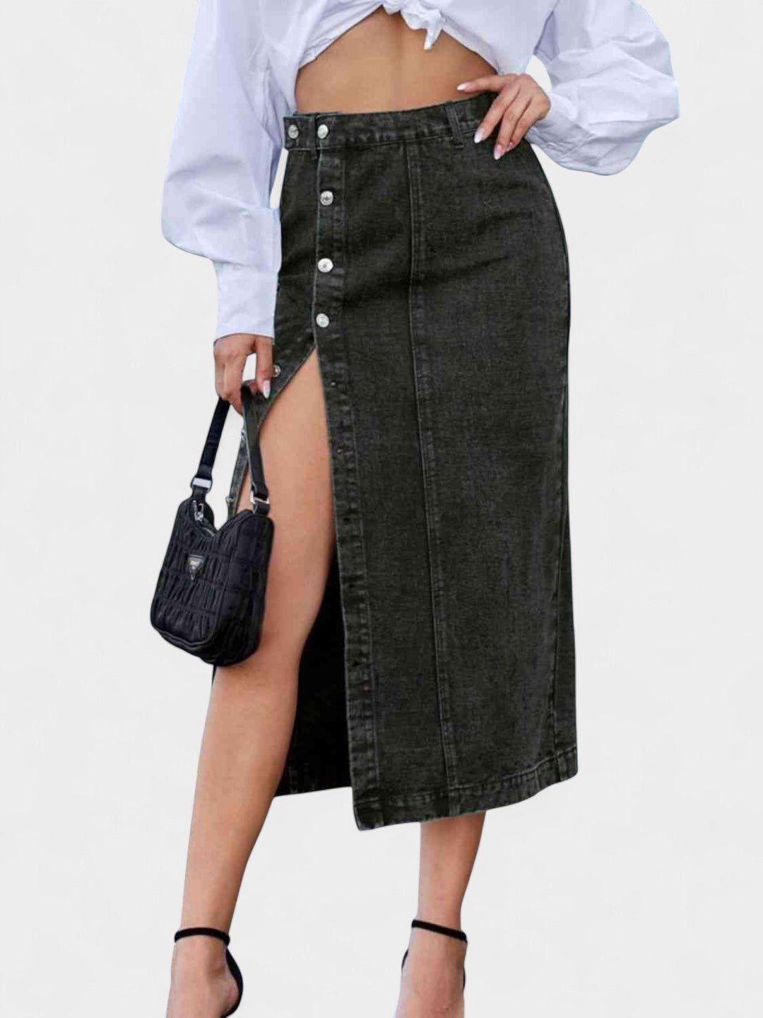 Elodie | Button - Front Cotton Blend Skirt - Lora Toronto