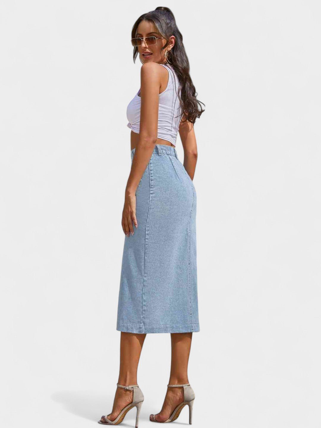 Elodie | Button - Front Cotton Blend Skirt - Lora Toronto