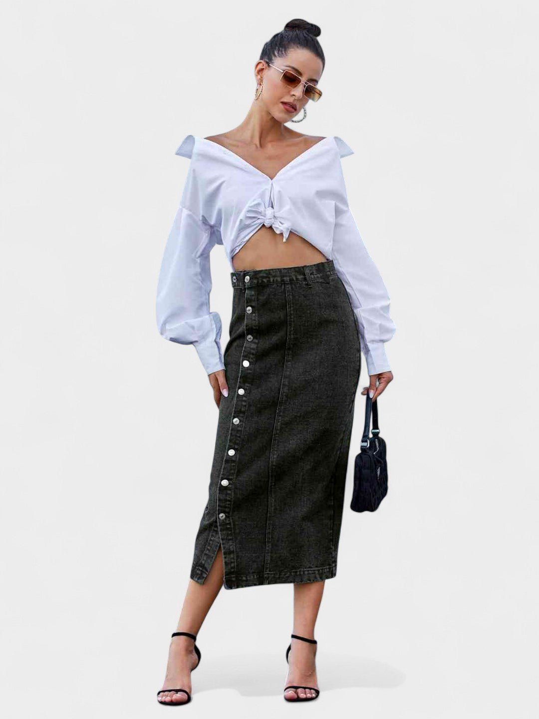 Elodie | Button - Front Cotton Blend Skirt - Lora Toronto