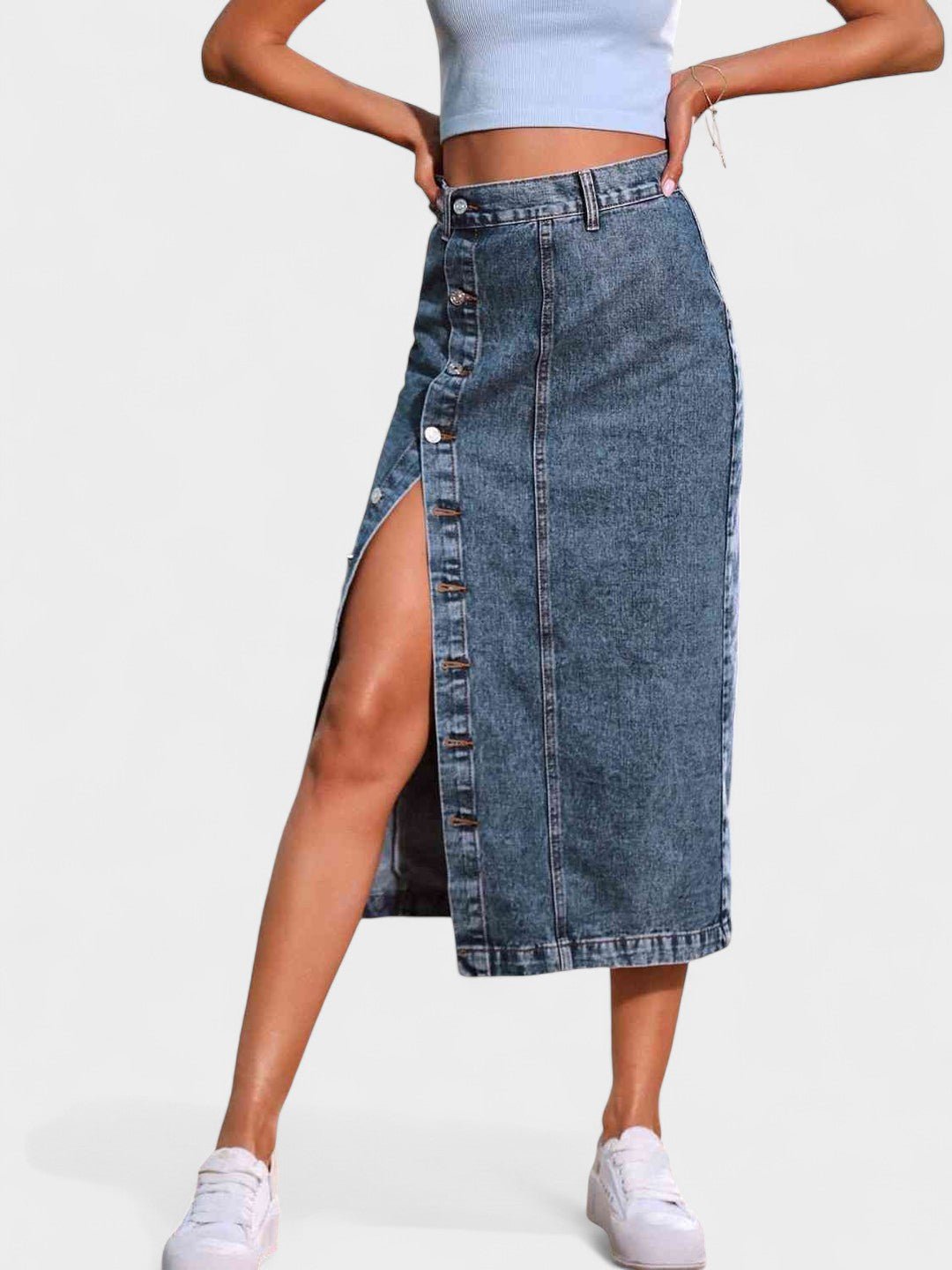 Elodie | Button - Front Cotton Blend Skirt - Lora Toronto