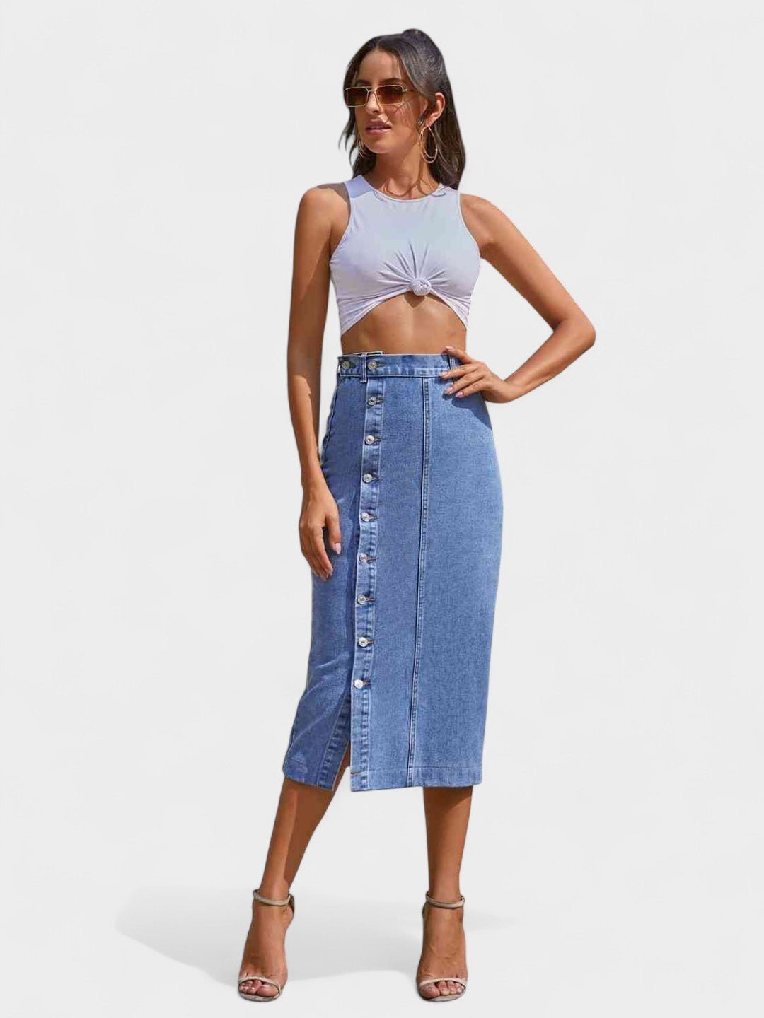 Elodie | Button - Front Cotton Blend Skirt - Lora Toronto