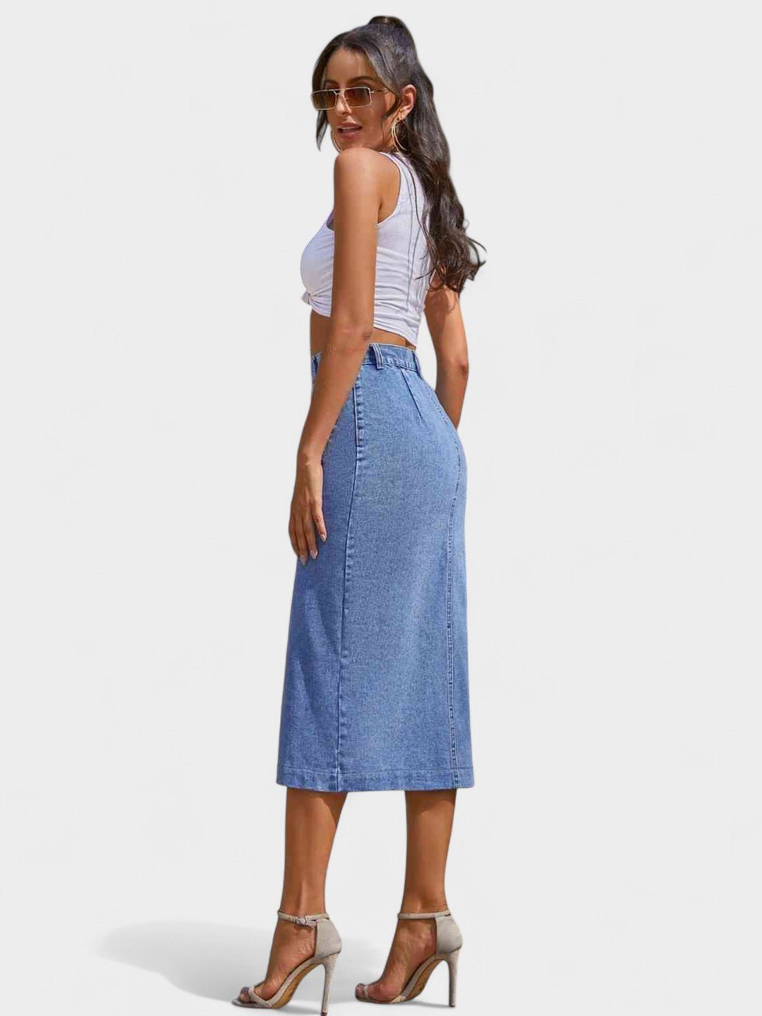 Elodie | Button - Front Cotton Blend Skirt - Lora Toronto