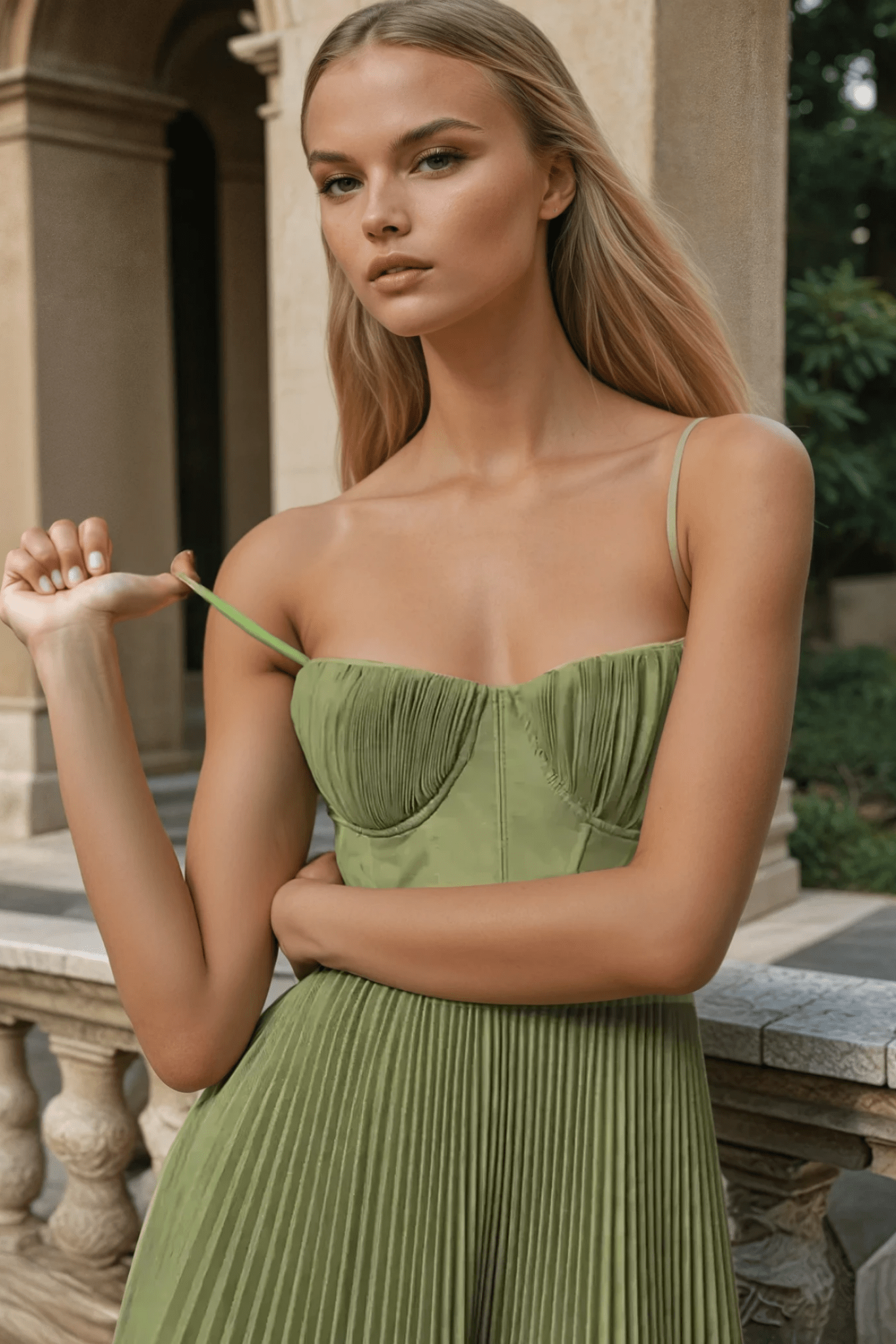 Elodie | Pleated Tulle Corset Midi Dress - Lora Toronto