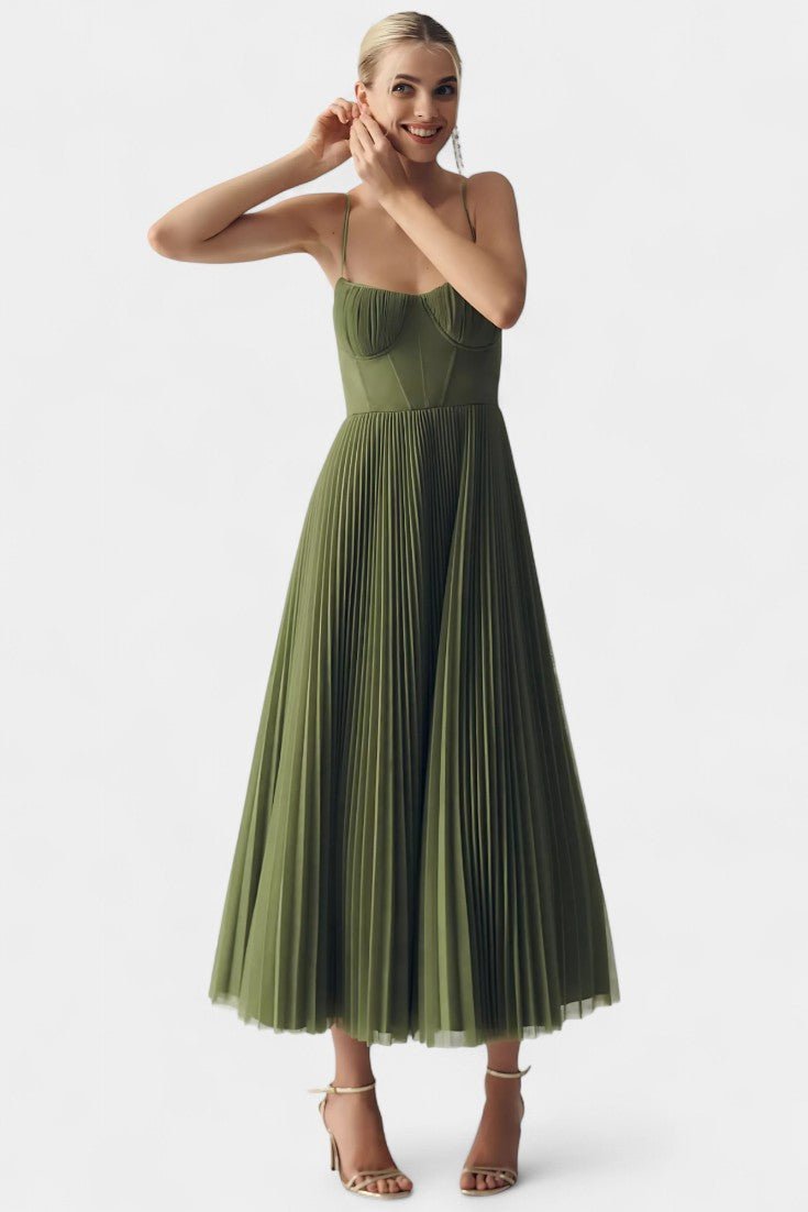 Elodie | Pleated Tulle Corset Midi Dress - Lora Toronto