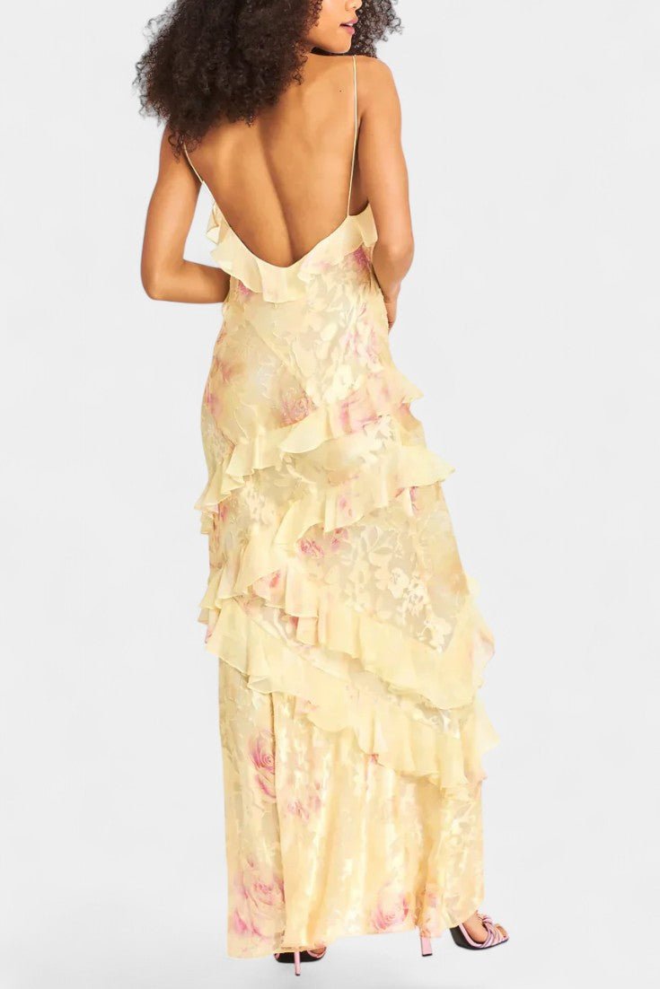 Fawn | Floral Ruffle Maxi Dress - Lora Toronto