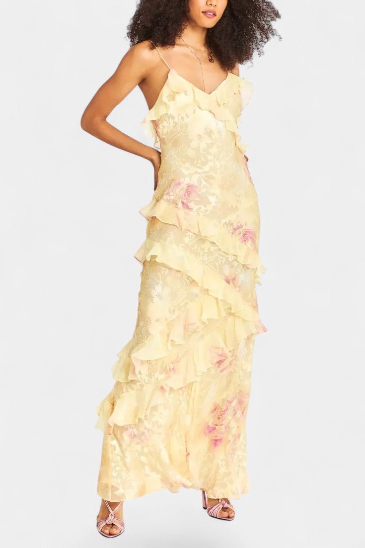 Fawn | Floral Ruffle Maxi Dress - Lora Toronto