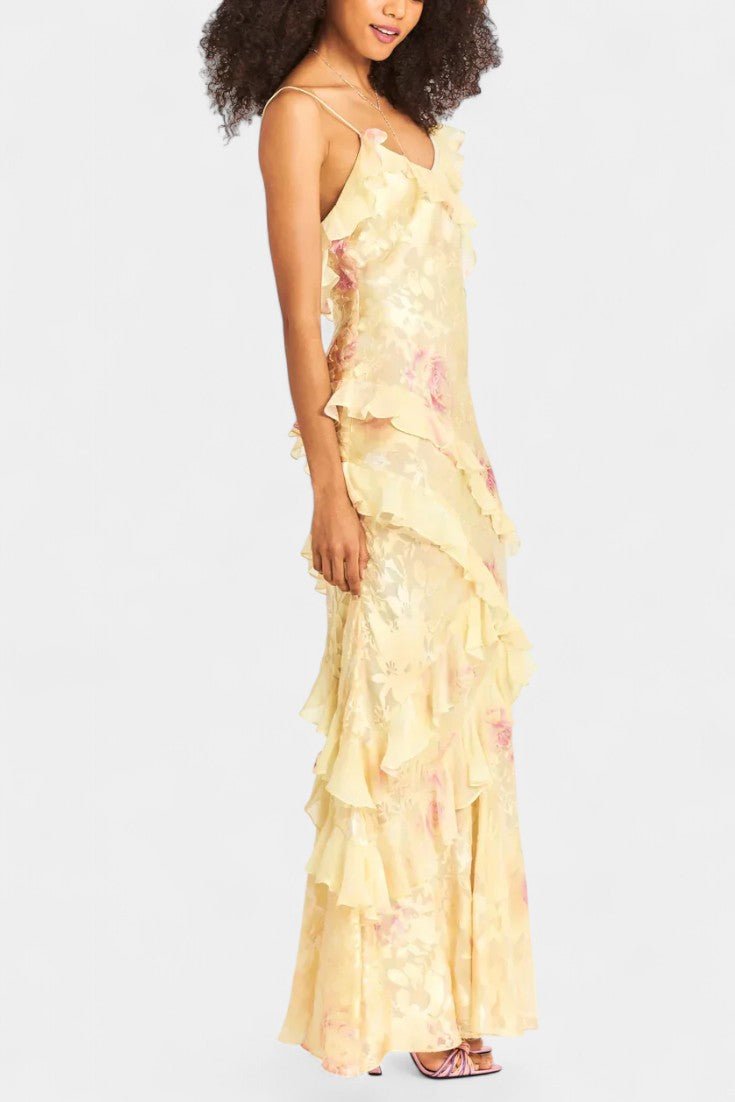 Fawn | Floral Ruffle Maxi Dress - Lora Toronto