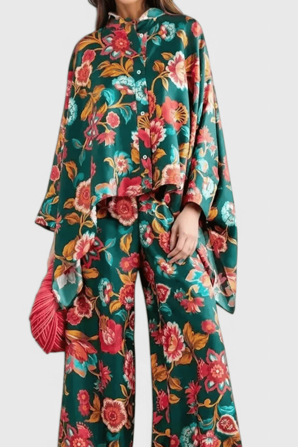 Filipa Olive Floral Set with Batwing Set - Lora Toronto
