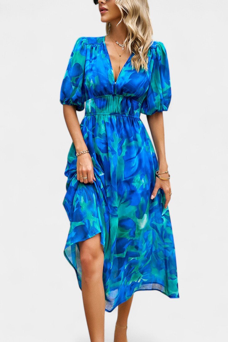 Georgina | V - Neck Floral Midi Dress - Lora Toronto