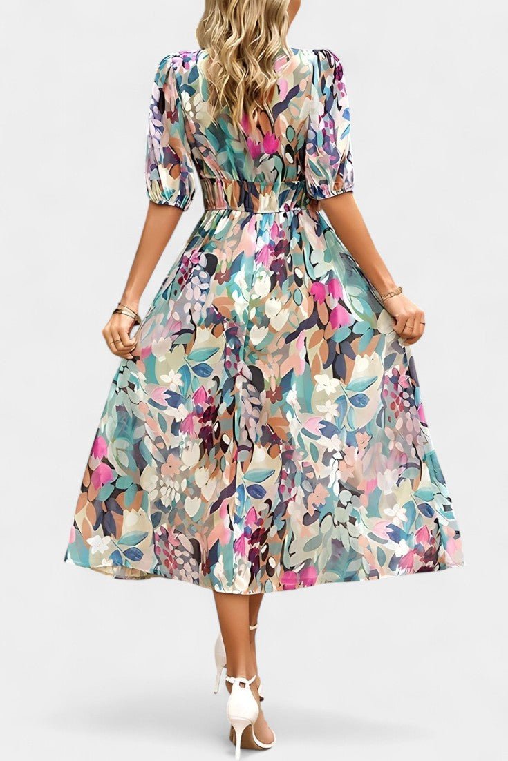 Georgina | V - Neck Floral Midi Dress - Lora Toronto