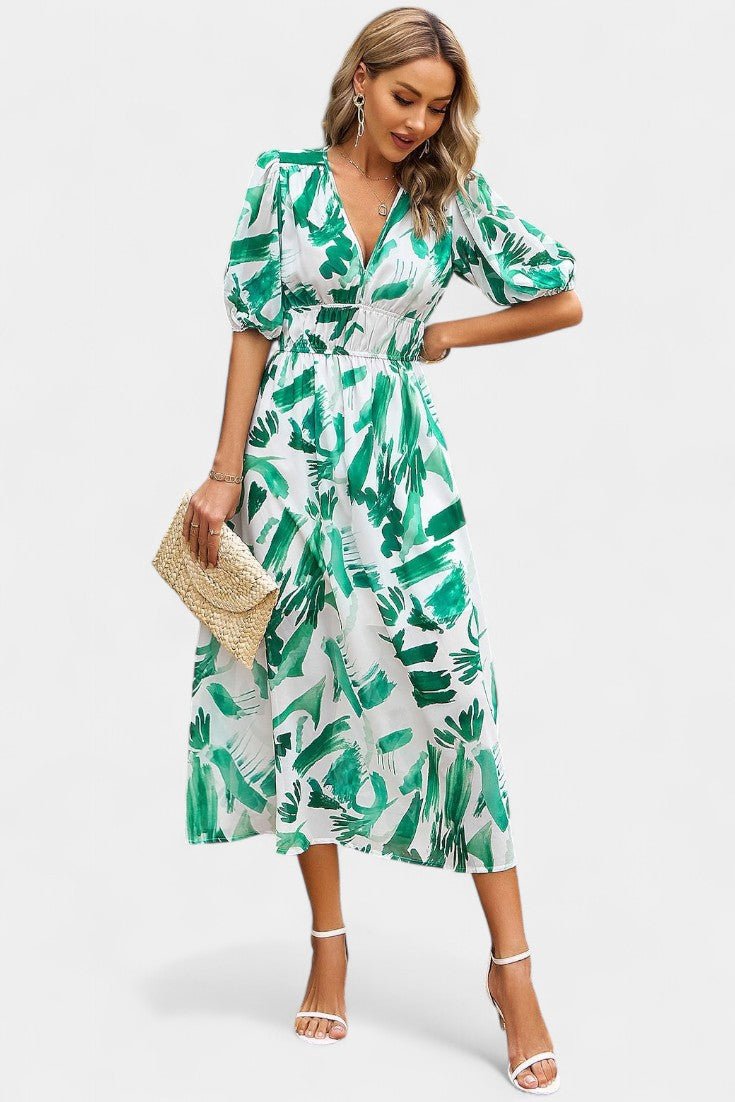 Georgina | V - Neck Floral Midi Dress - Lora Toronto