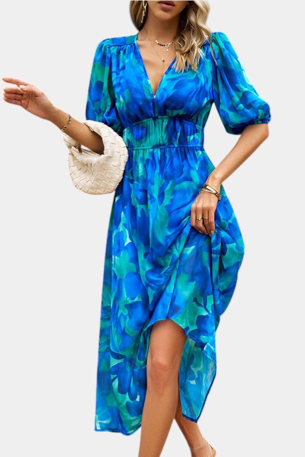 Georgina | V - Neck Floral Midi Dress - Lora Toronto