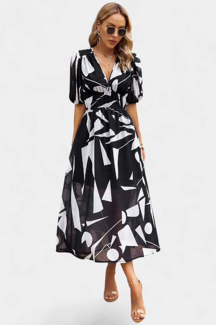 Georgina | V - Neck Floral Midi Dress - Lora Toronto