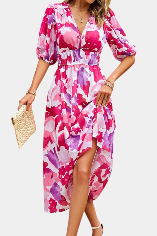 Georgina | V - Neck Floral Midi Dress - Lora Toronto