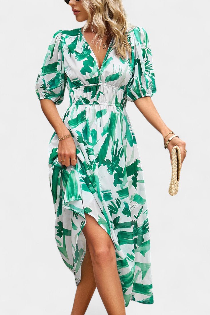 Georgina | V - Neck Floral Midi Dress - Lora Toronto