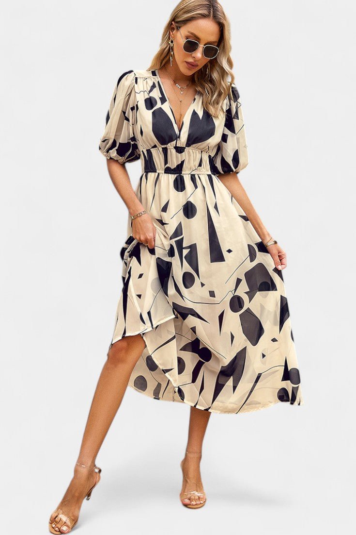Georgina | V - Neck Floral Midi Dress - Lora Toronto