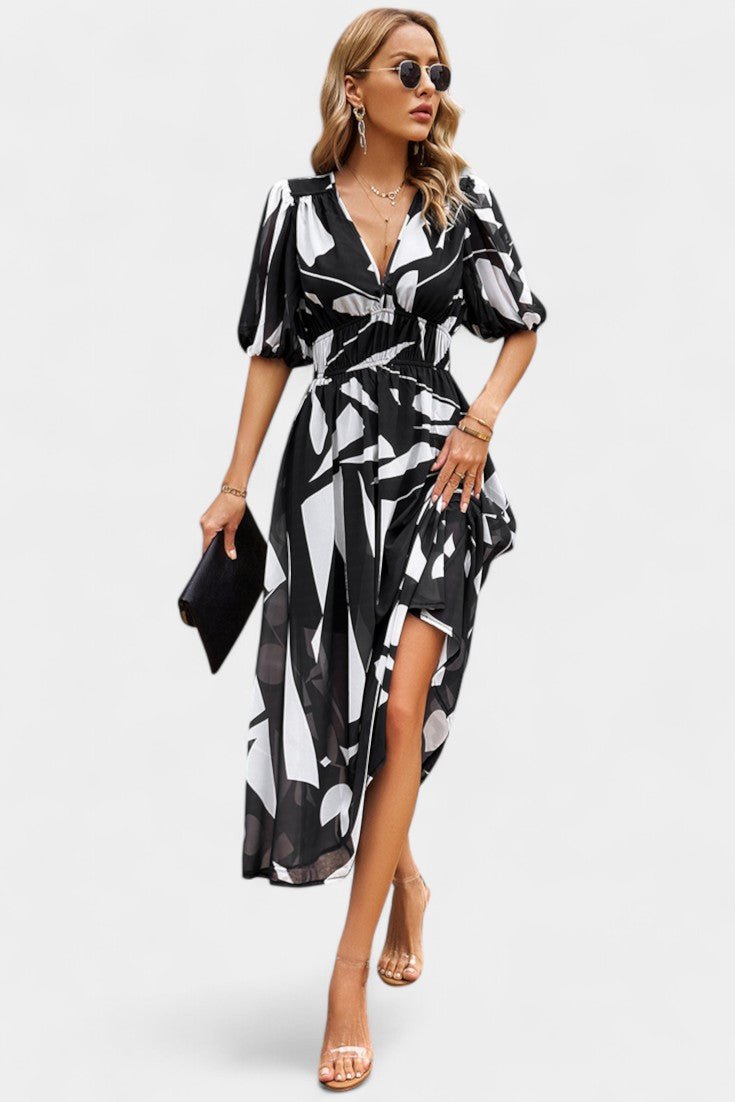 Georgina | V - Neck Floral Midi Dress - Lora Toronto