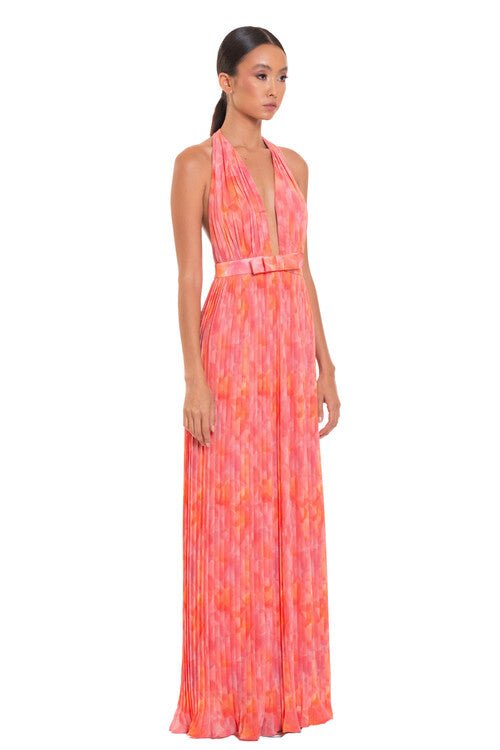 Isla | Pleated Halter Backless Maxi Dress - Lora Toronto