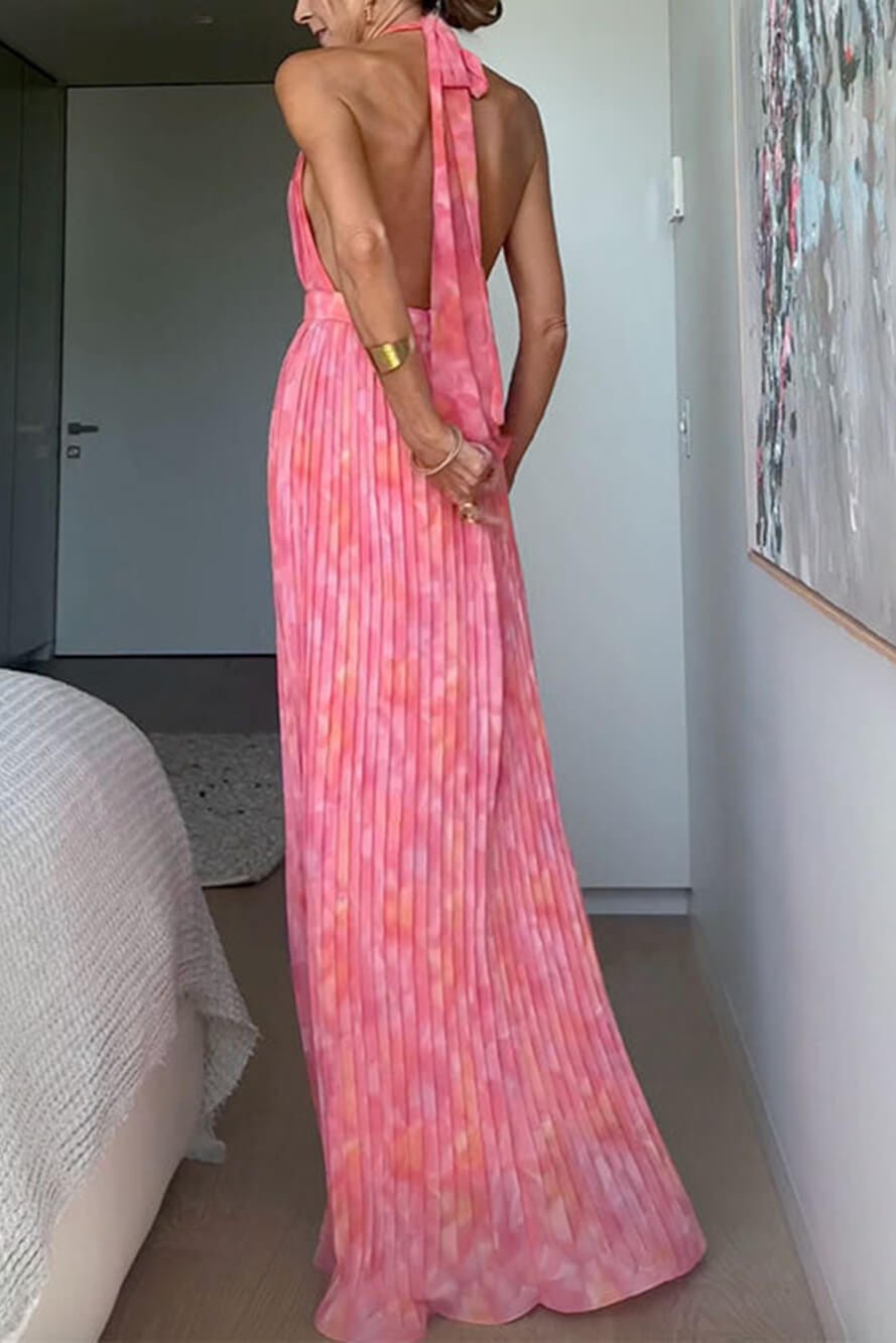 Isla | Pleated Halter Backless Maxi Dress - Lora Toronto