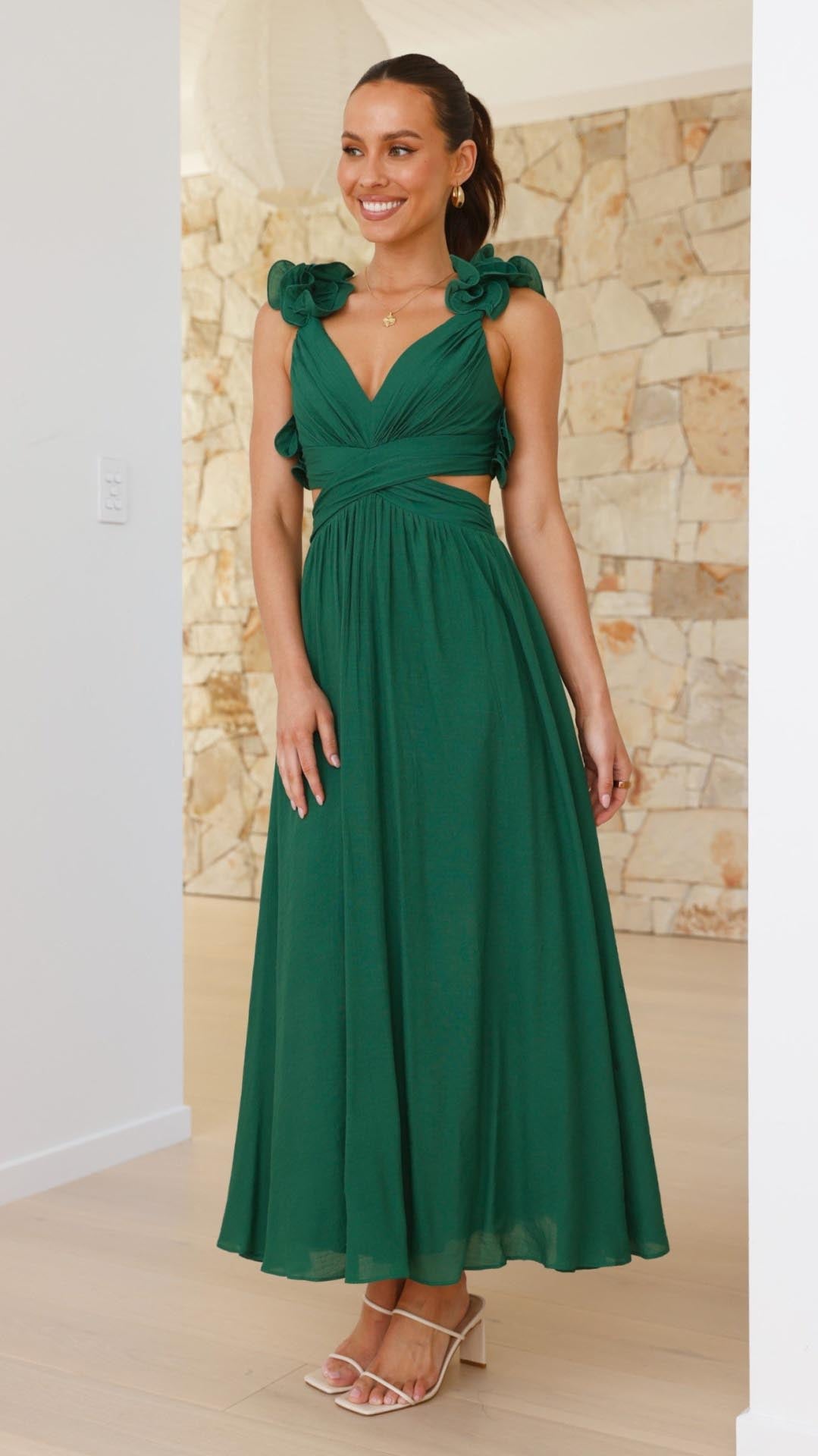 Isla | Ruffle Strap V - Neck Maxi Dress - Lora Toronto