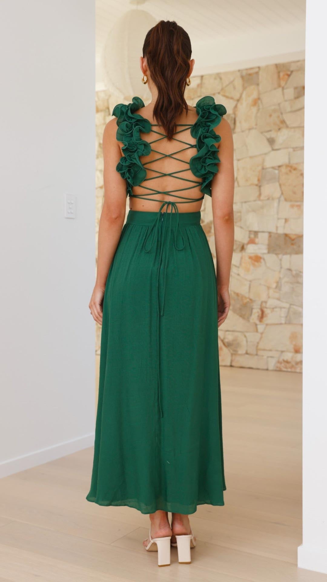 Isla | Ruffle Strap V - Neck Maxi Dress - Lora Toronto