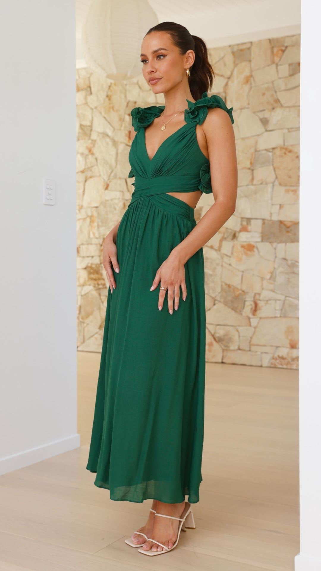 Isla | Ruffle Strap V - Neck Maxi Dress - Lora Toronto
