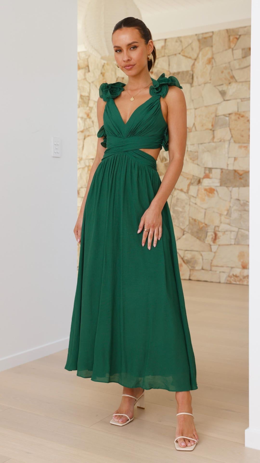 Isla | Ruffle Strap V - Neck Maxi Dress - Lora Toronto