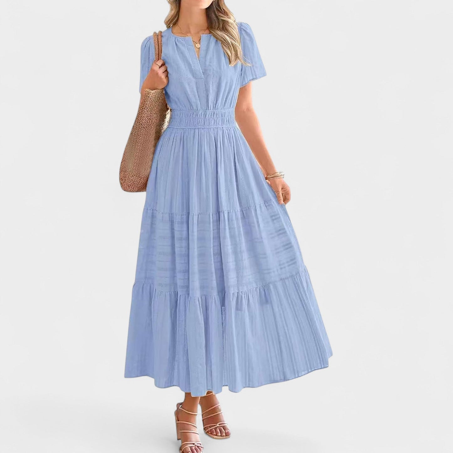 Isla | Tiered V - Neck Maxi Dress - Lora Toronto