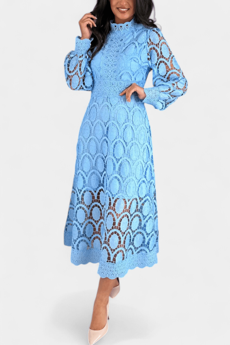 Jovie | Embroidered Lace High - Neck Midi Dress - Lora Toronto