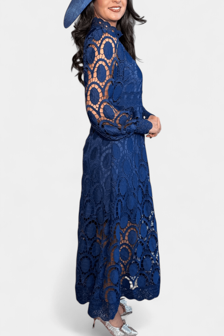 Jovie | Embroidered Lace High - Neck Midi Dress - Lora Toronto