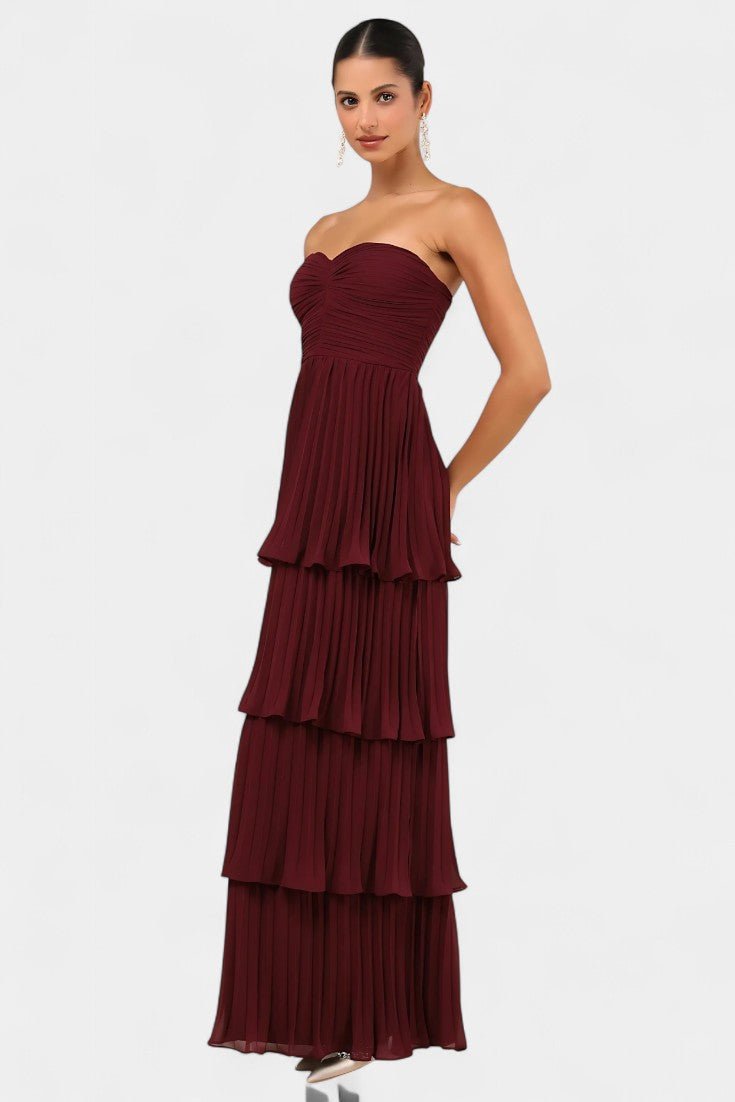 June | Strapless Pleated Tiered Maxi Dress - Lora Toronto