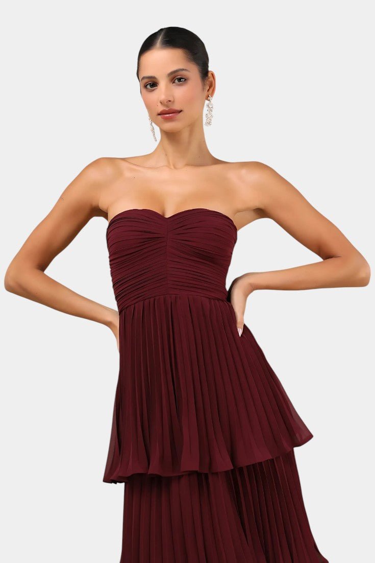 June | Strapless Pleated Tiered Maxi Dress - Lora Toronto