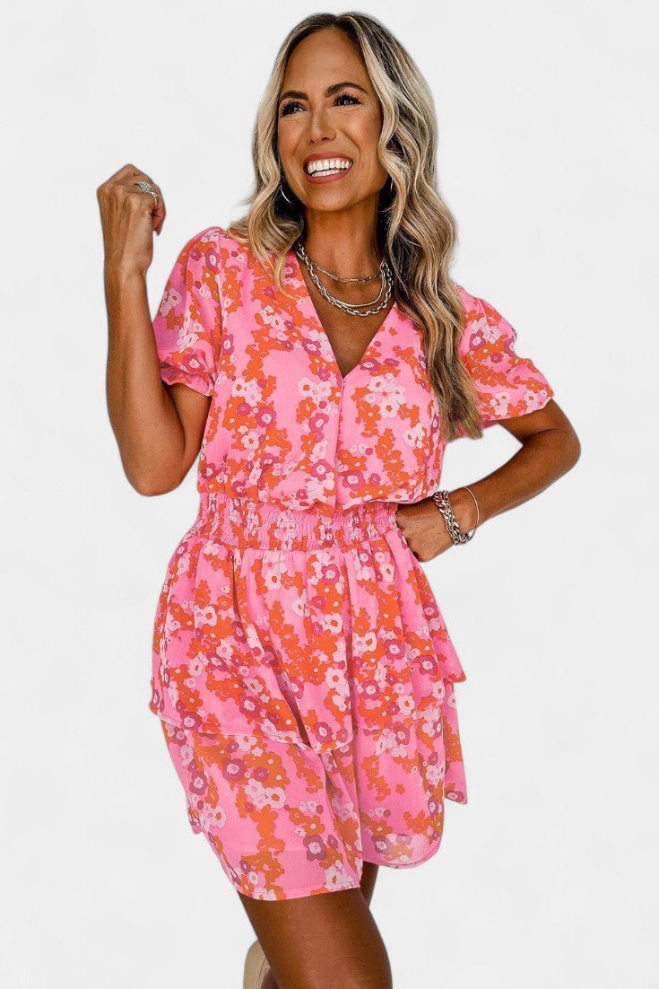 Kimberly | V - Neck Floral Ruffle Dress - Lora Toronto