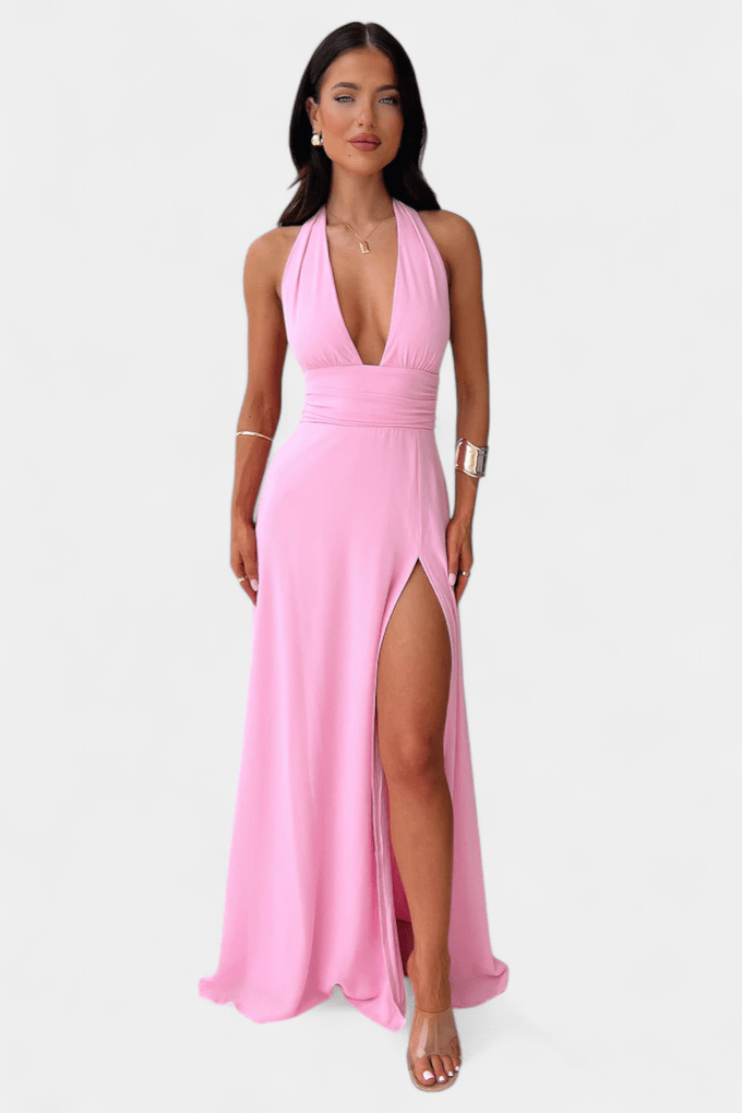 Latisha | Halter Neck High - Slit Dress - Lora Toronto