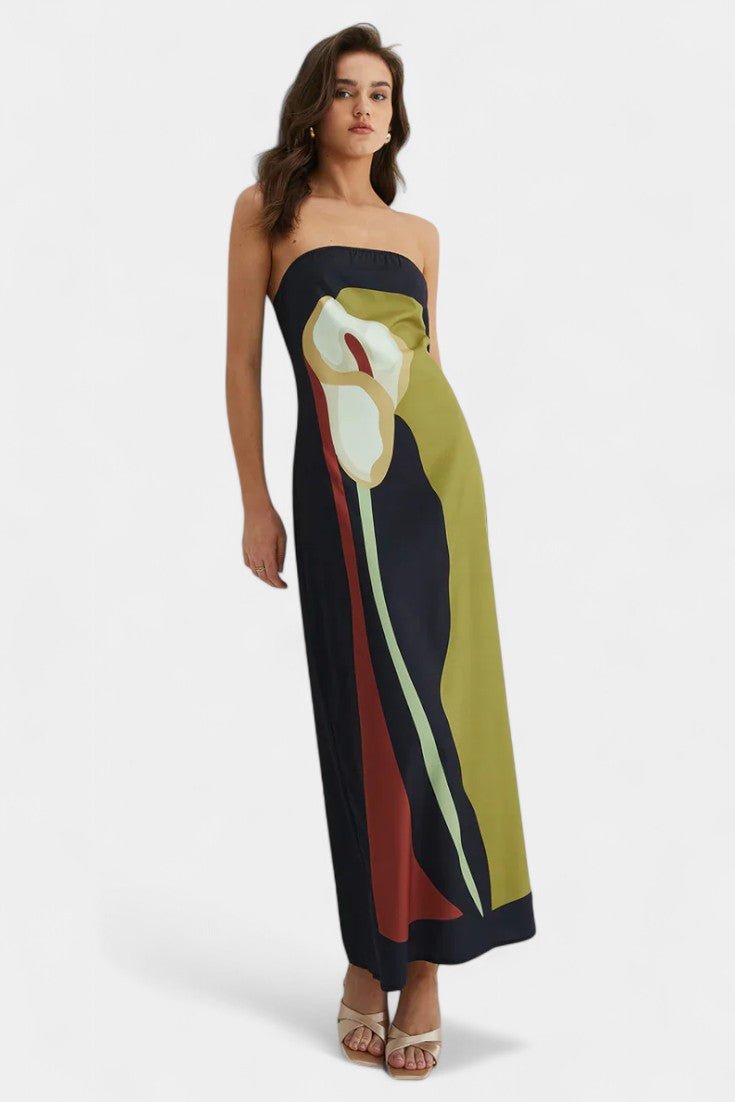 Laura | Strapless Printed Maxi Dress - Lora Toronto