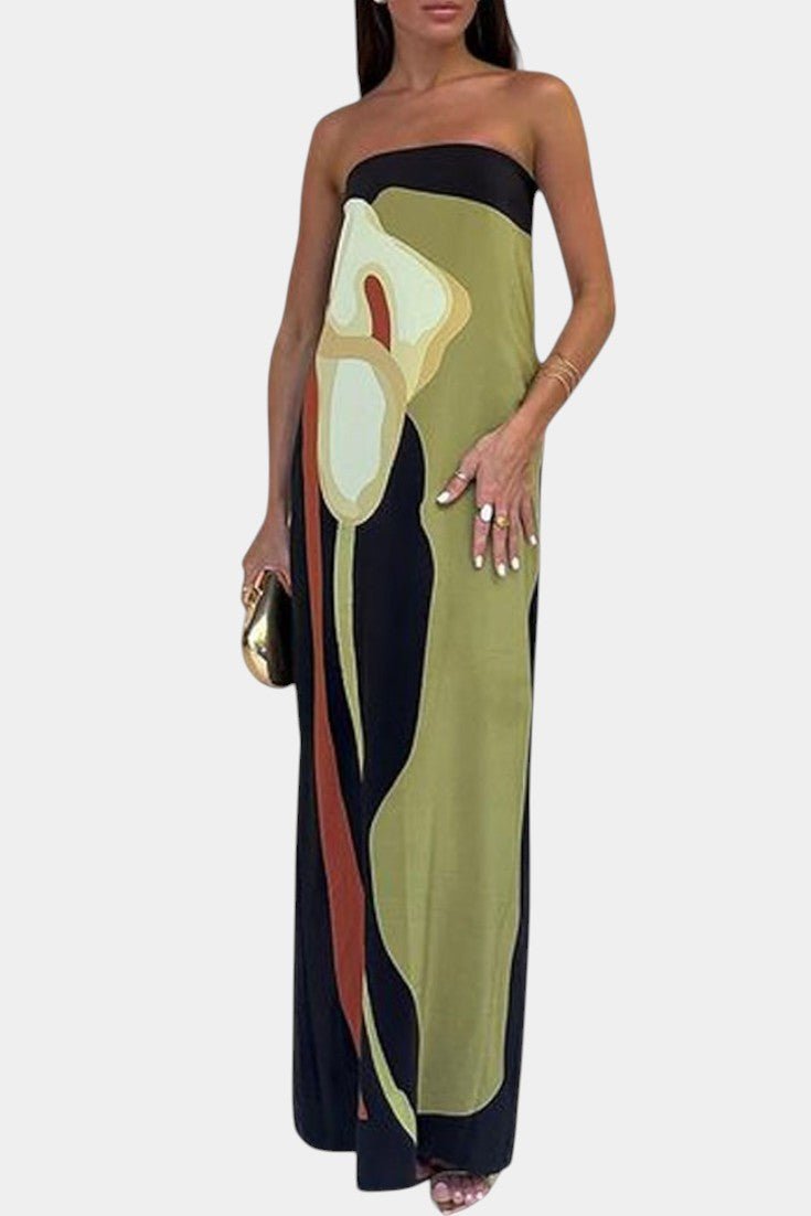 Laura | Strapless Printed Maxi Dress - Lora Toronto