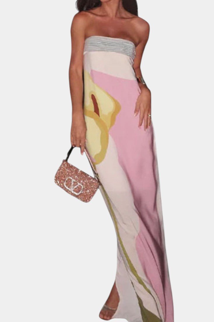Laura | Strapless Printed Maxi Dress - Lora Toronto