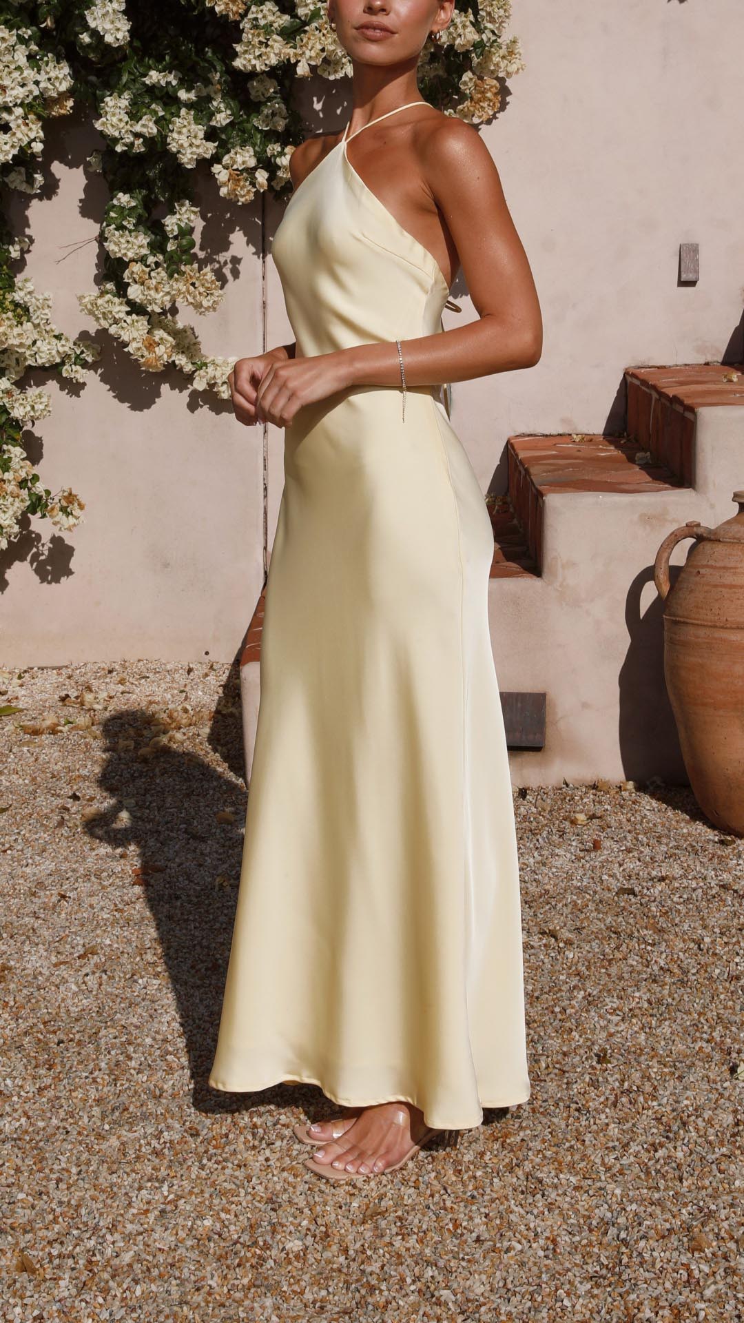 Lena | Yellow Halter Tie - Back Maxi Dress - Lora Toronto