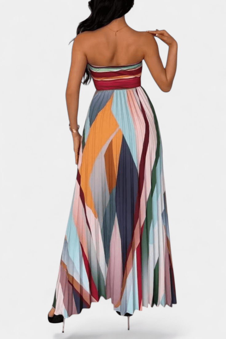 Leticia | Off - Shoulder Pleated Multicolour Maxi Dress - Lora Toronto