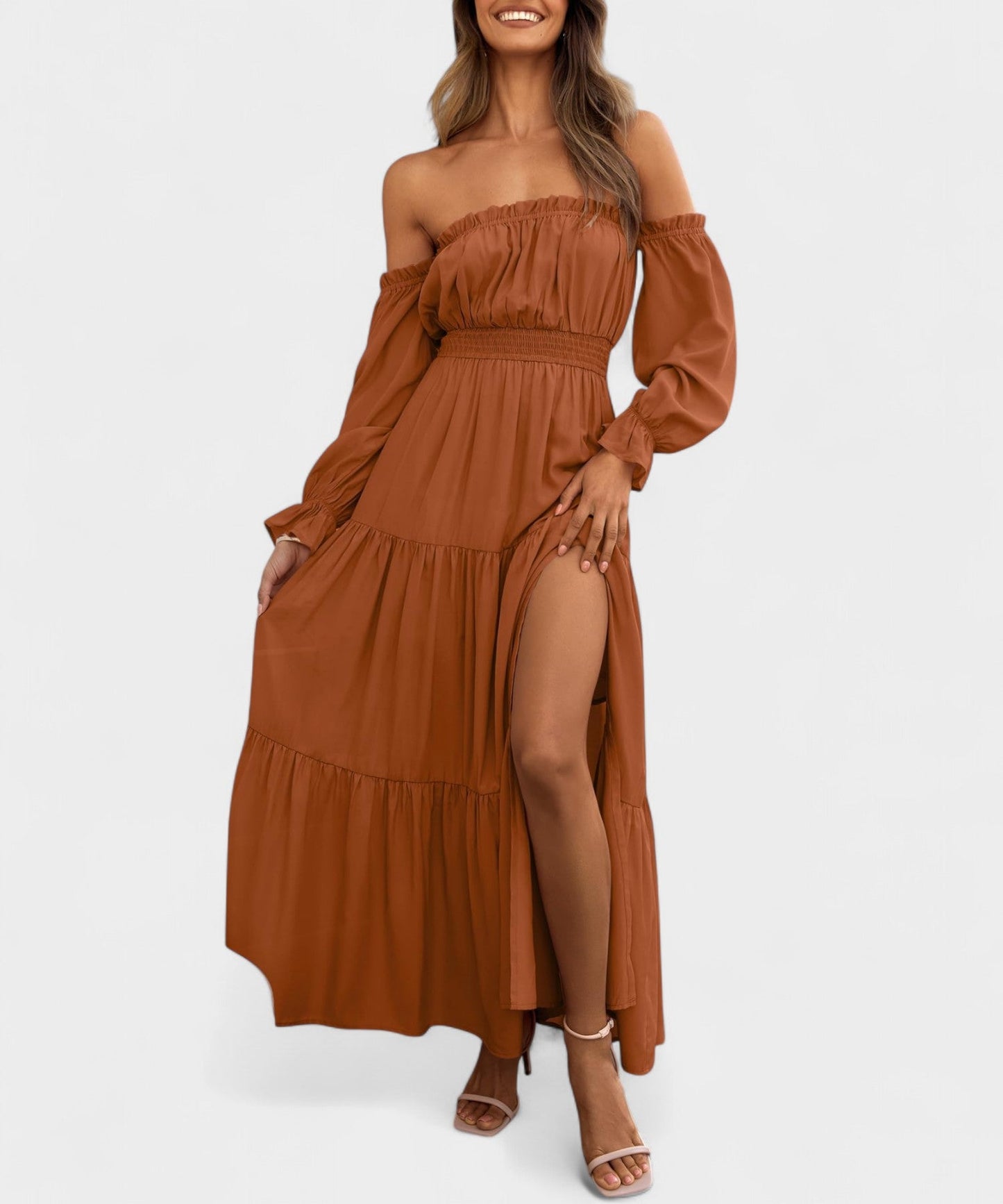 Lila | Off - Shoulder Flounce Maxi Dress - Lora Toronto