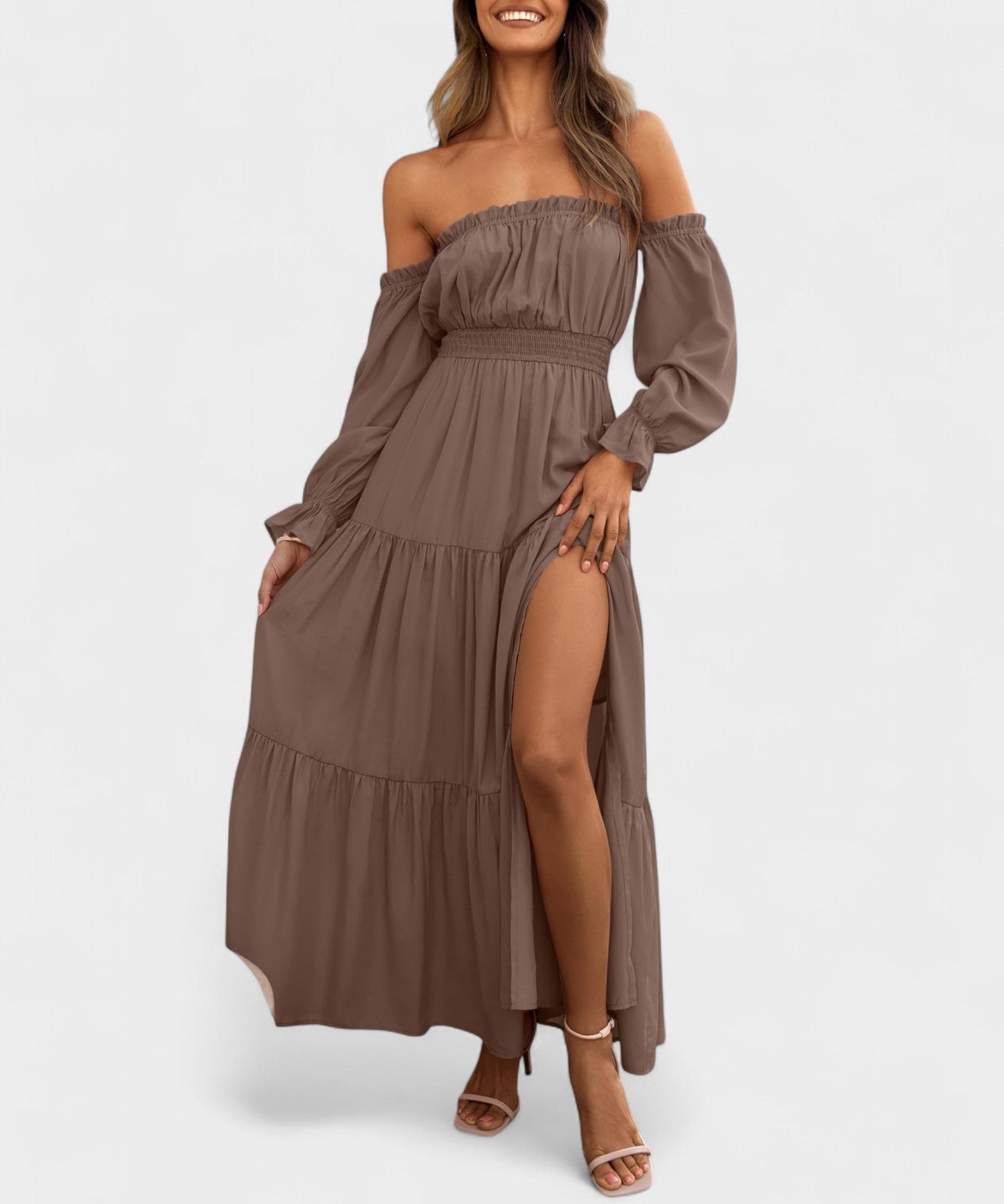 Lila | Off - Shoulder Flounce Maxi Dress - Lora Toronto