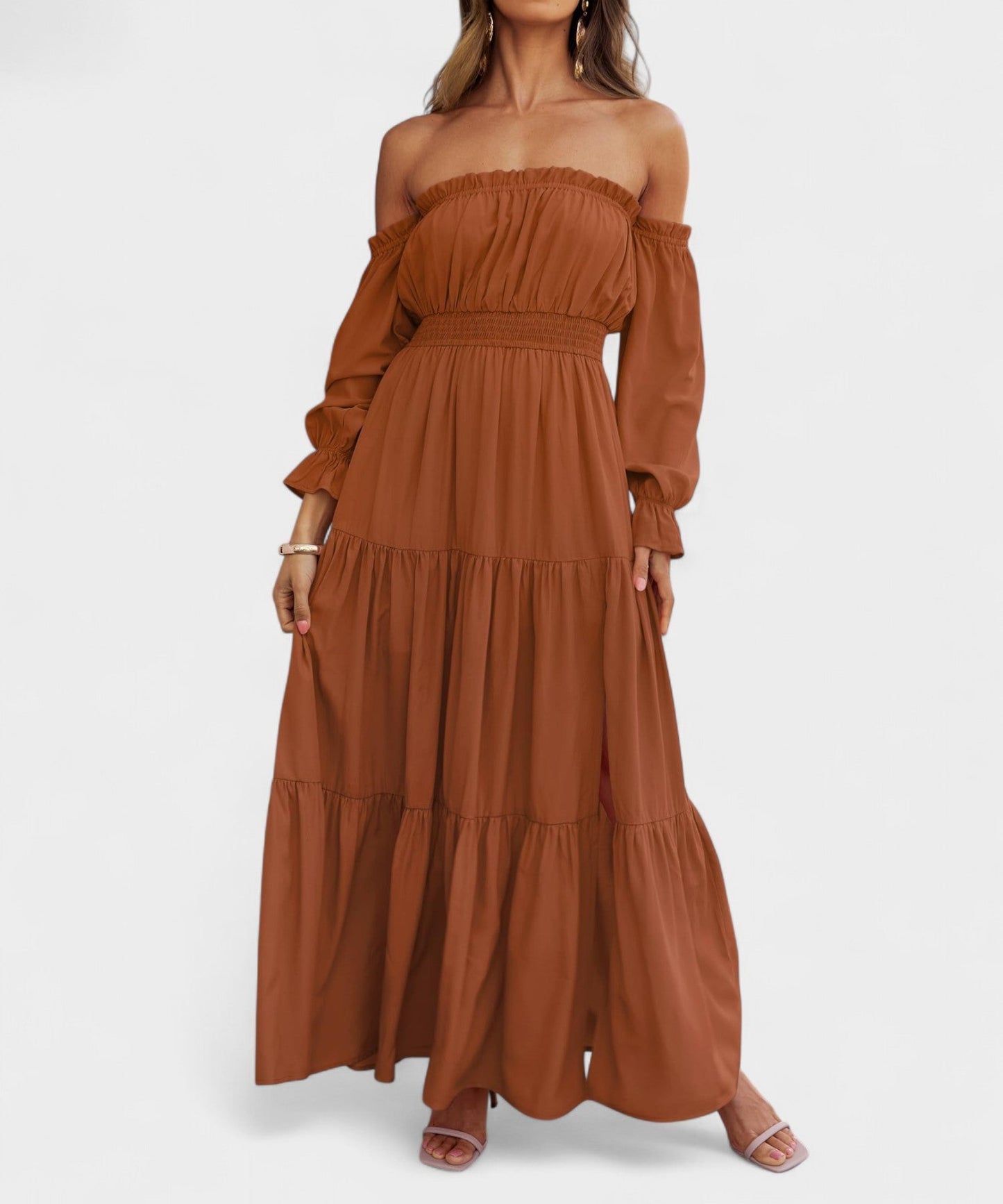 Lila | Off - Shoulder Flounce Maxi Dress - Lora Toronto