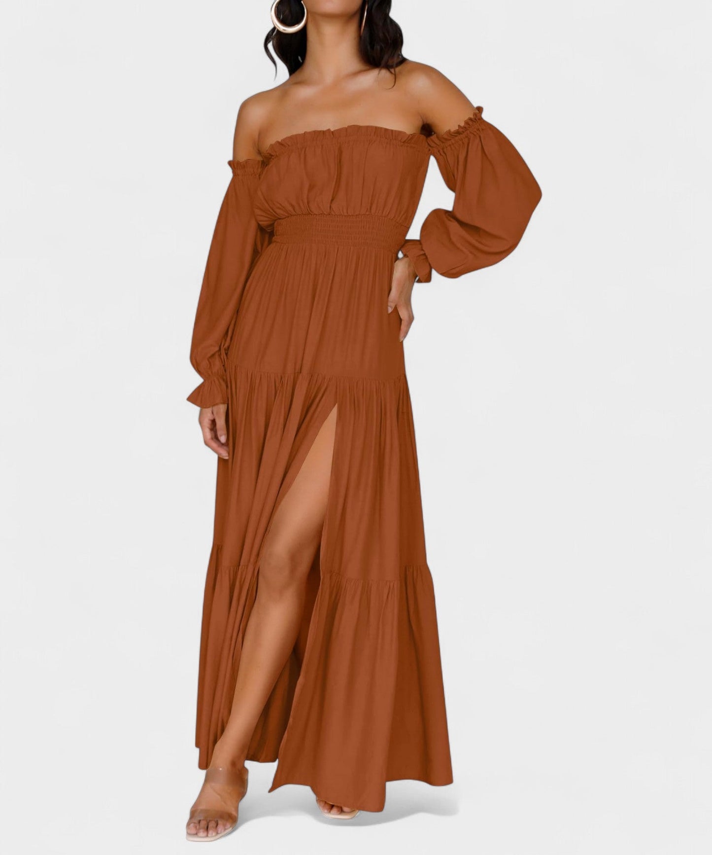 Lila | Off - Shoulder Flounce Maxi Dress - Lora Toronto