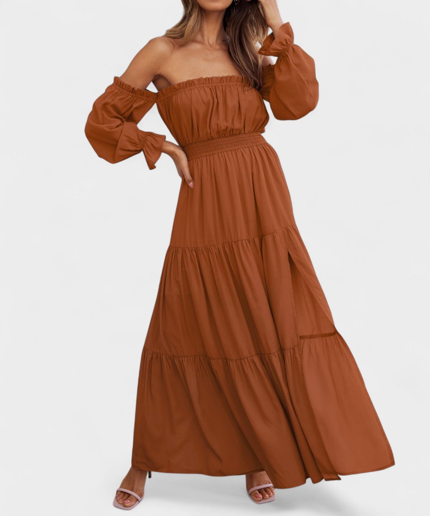 Lila | Off - Shoulder Flounce Maxi Dress - Lora Toronto