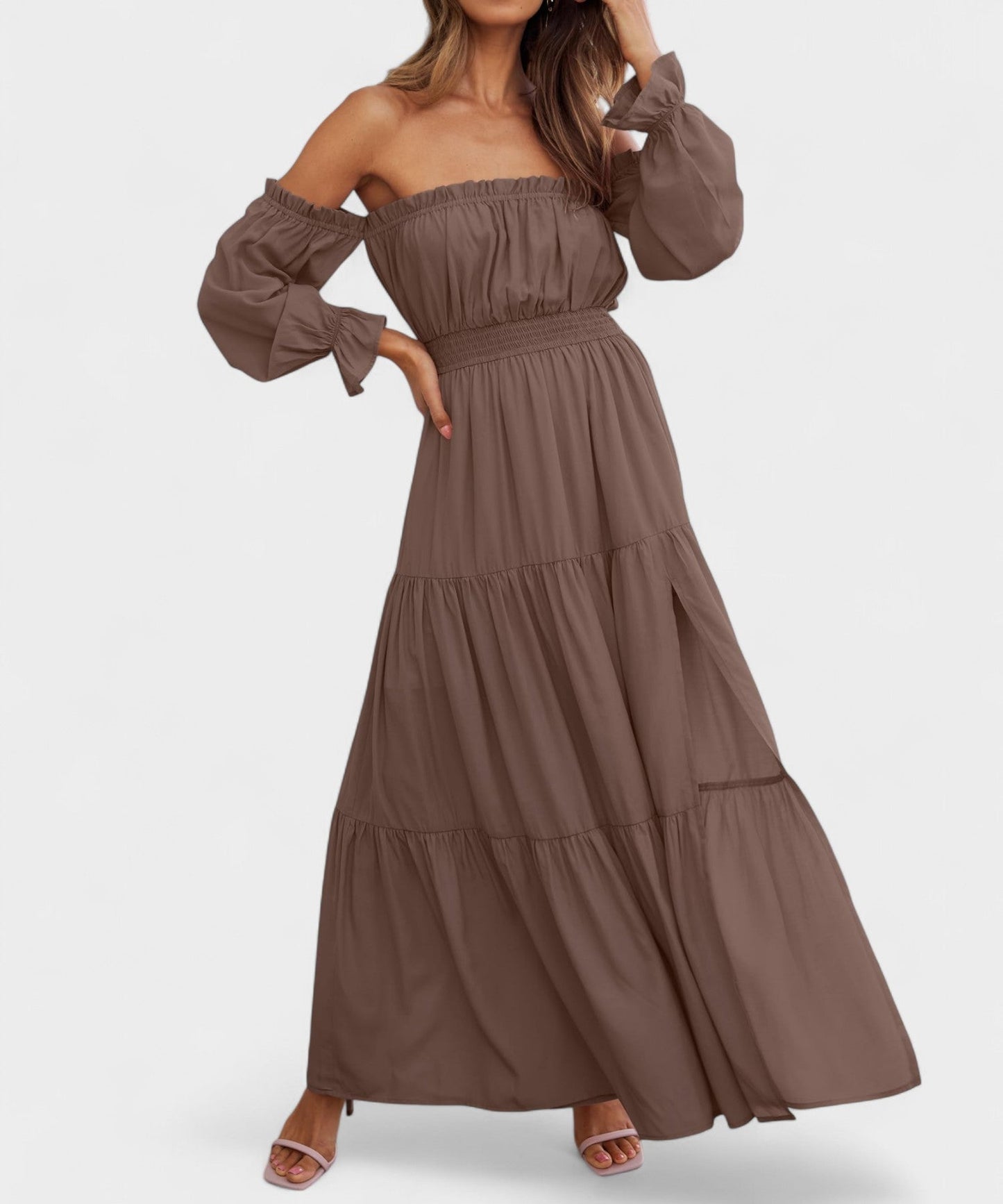 Lila | Off - Shoulder Flounce Maxi Dress - Lora Toronto