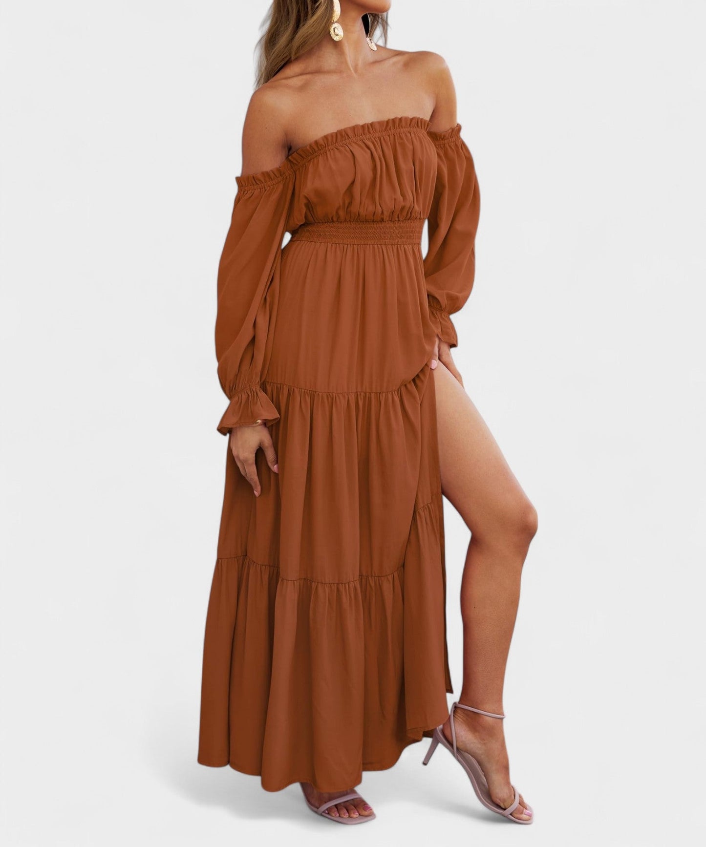 Lila | Off - Shoulder Flounce Maxi Dress - Lora Toronto