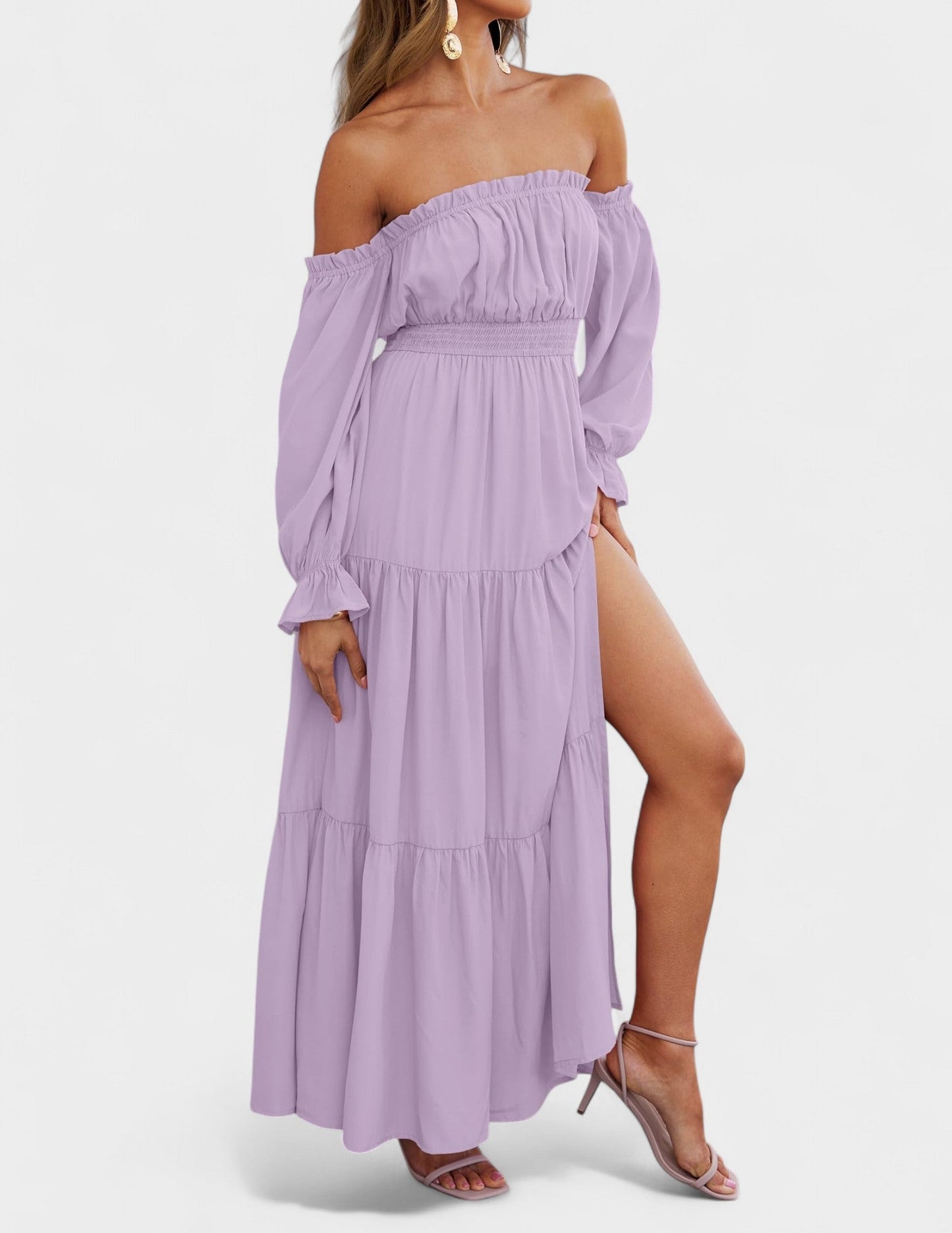 Lila | Off - Shoulder Flounce Maxi Dress - Lora Toronto
