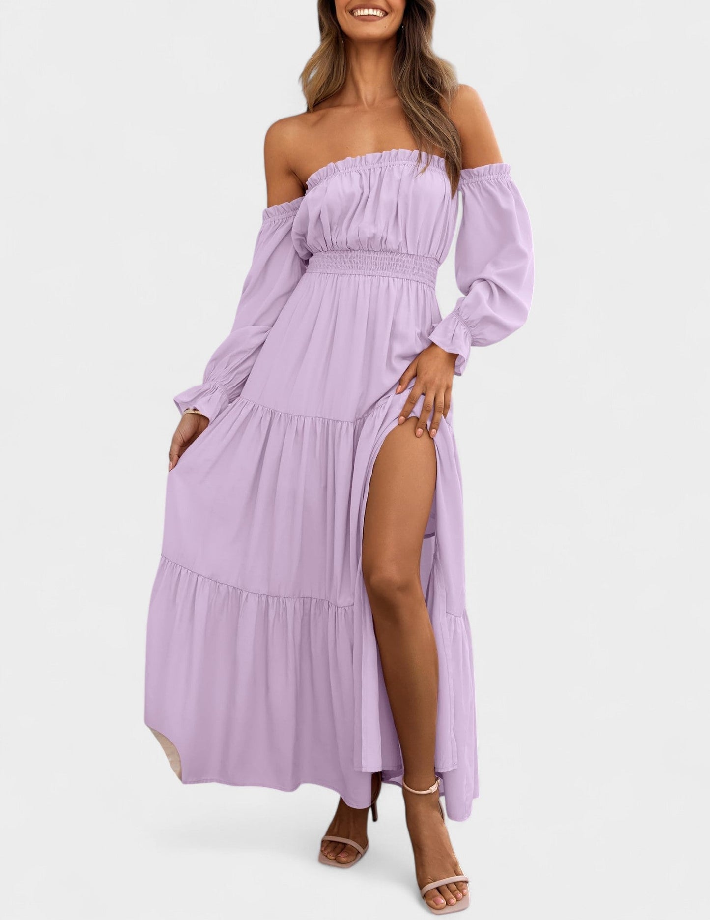 Lila | Off - Shoulder Flounce Maxi Dress - Lora Toronto
