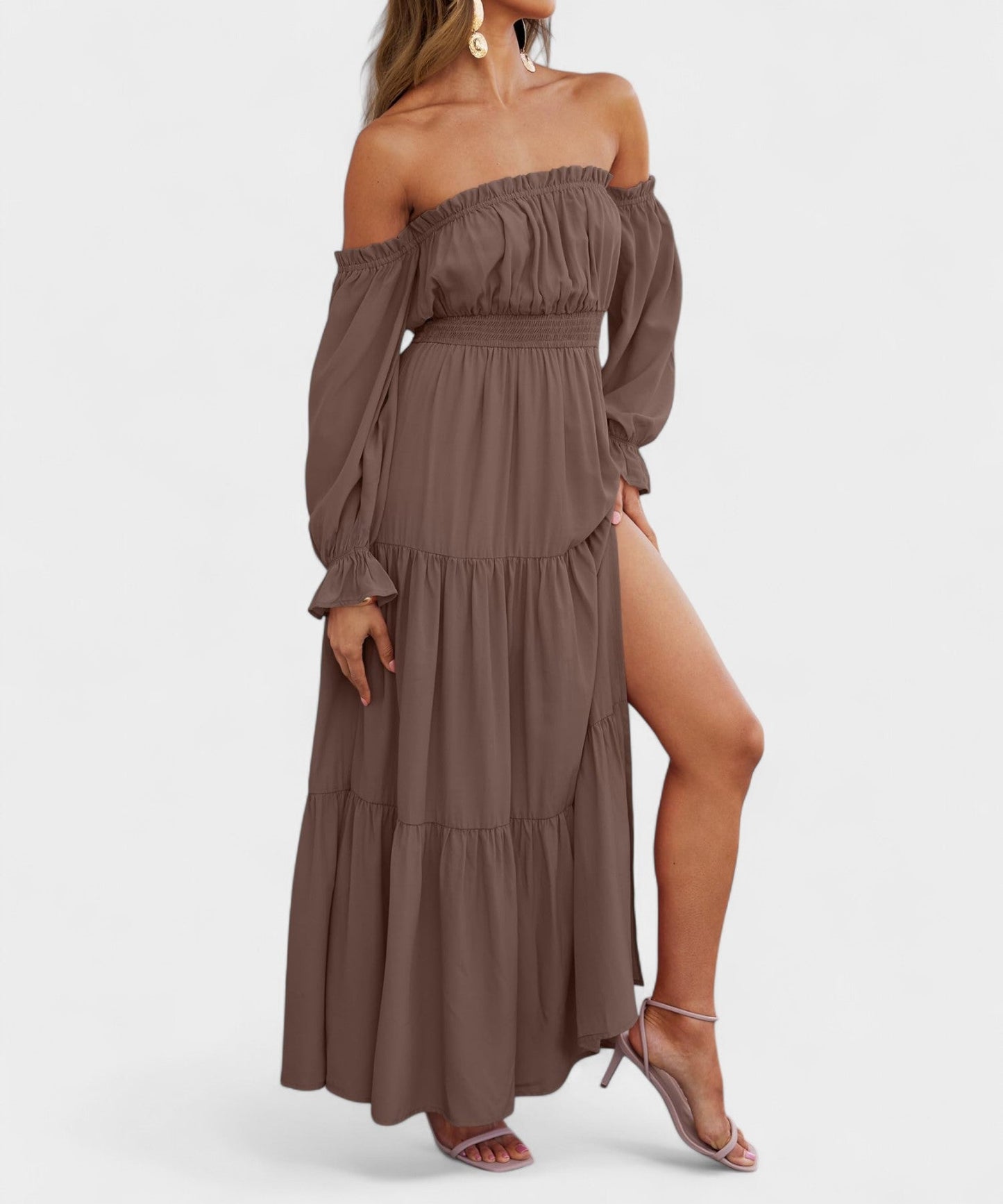 Lila | Off - Shoulder Flounce Maxi Dress - Lora Toronto