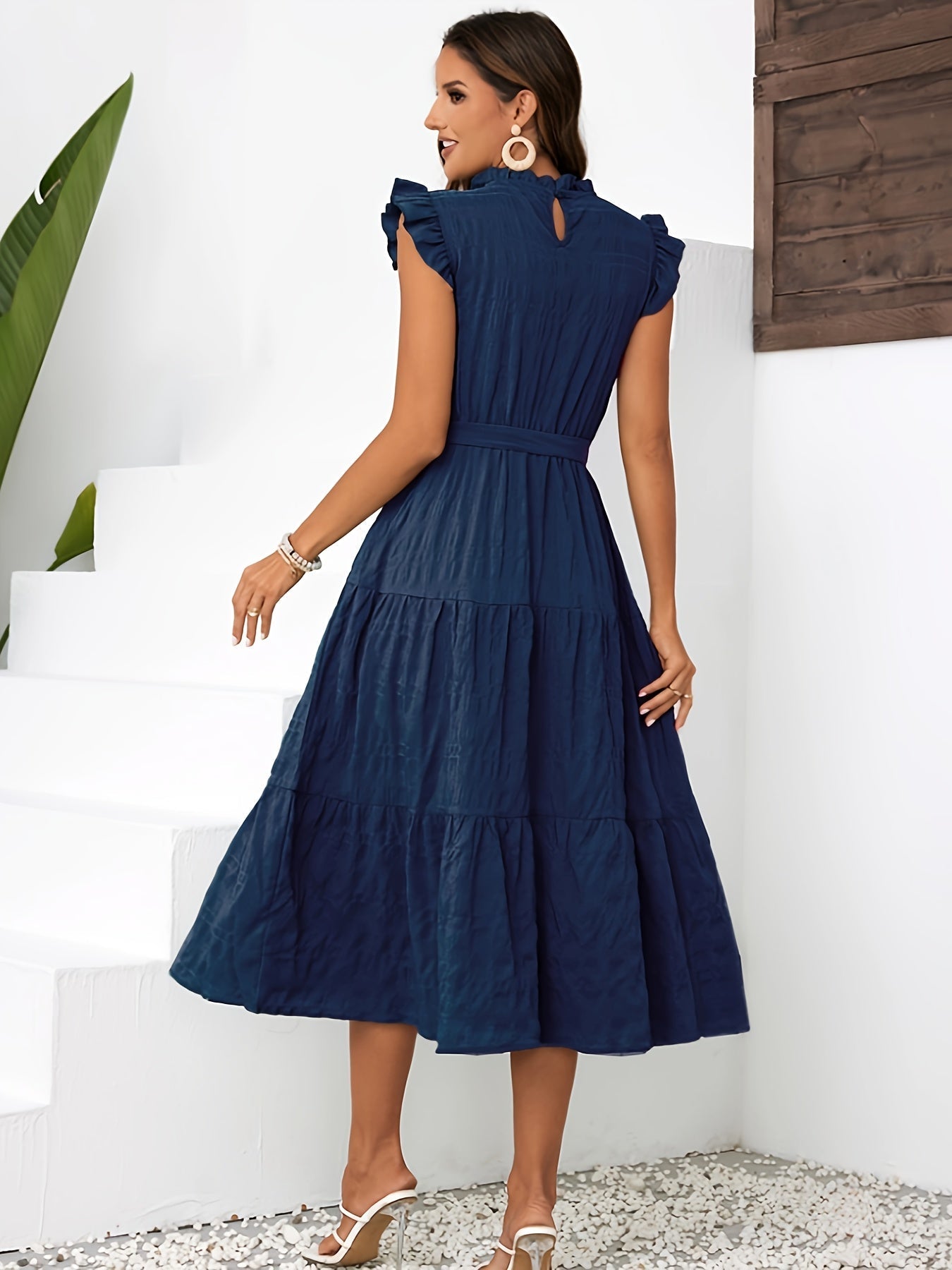 Lily | Belted Ruffle Mock Neck Dress - Lora Toronto